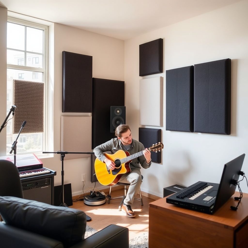Home studio with acoustic panels